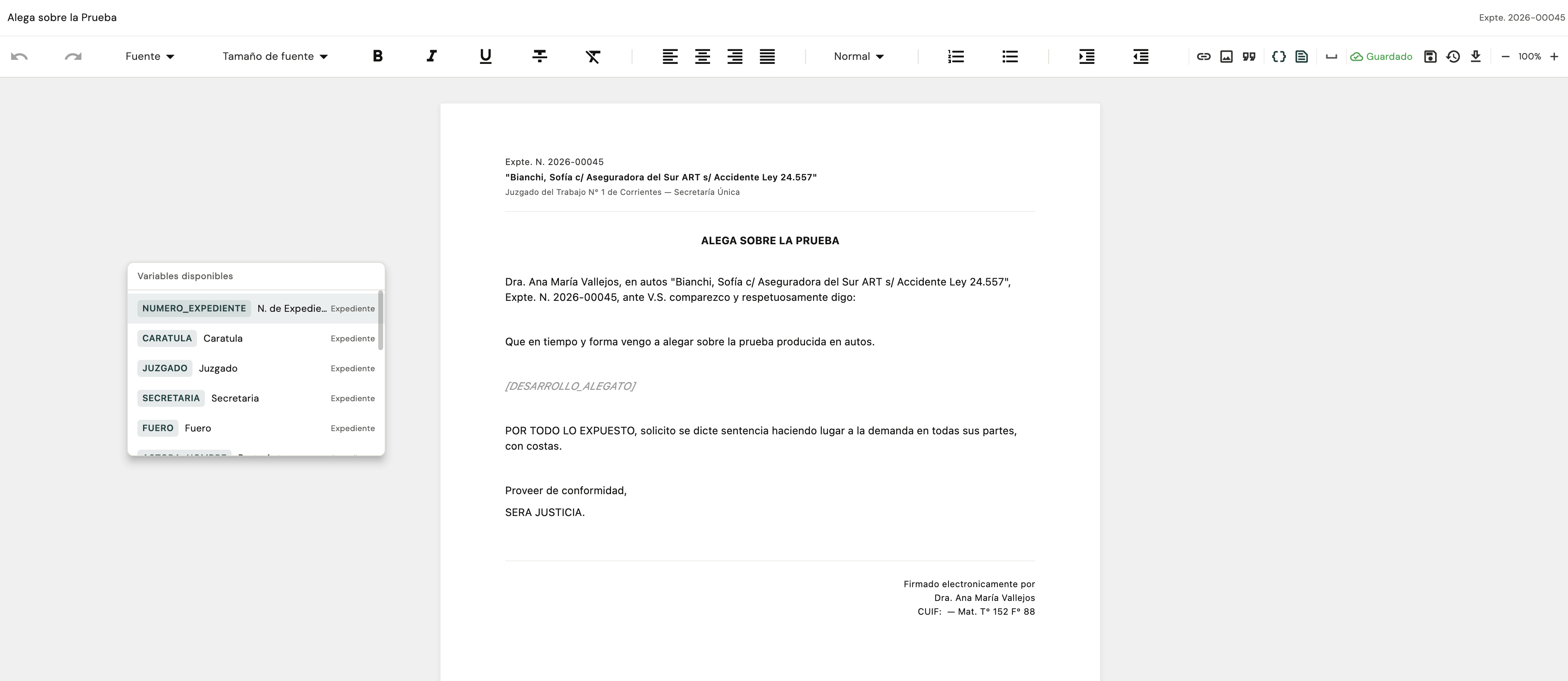 Editor — autotext y variables