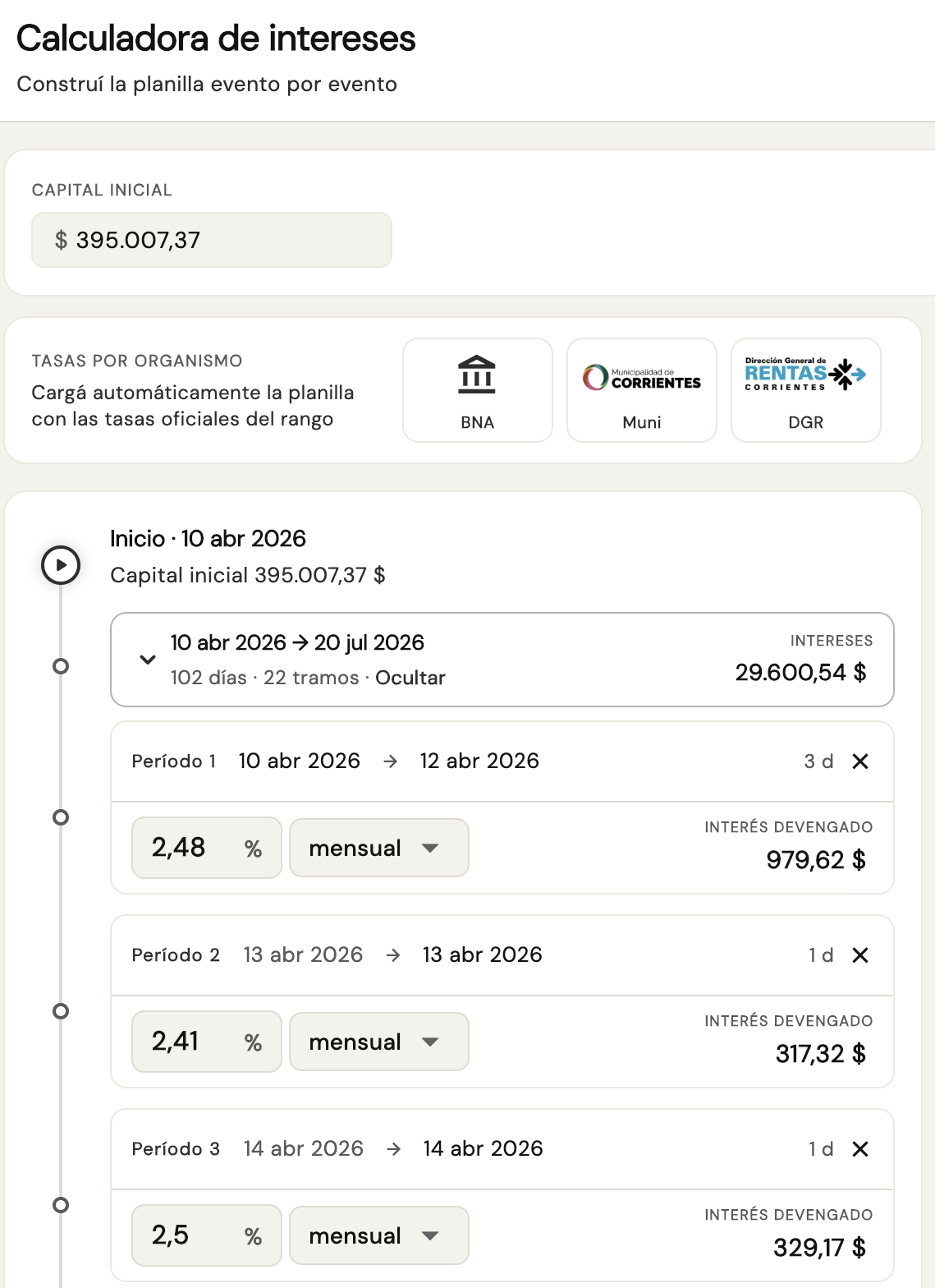 Calculadora de intereses — BNA y tasas judiciales