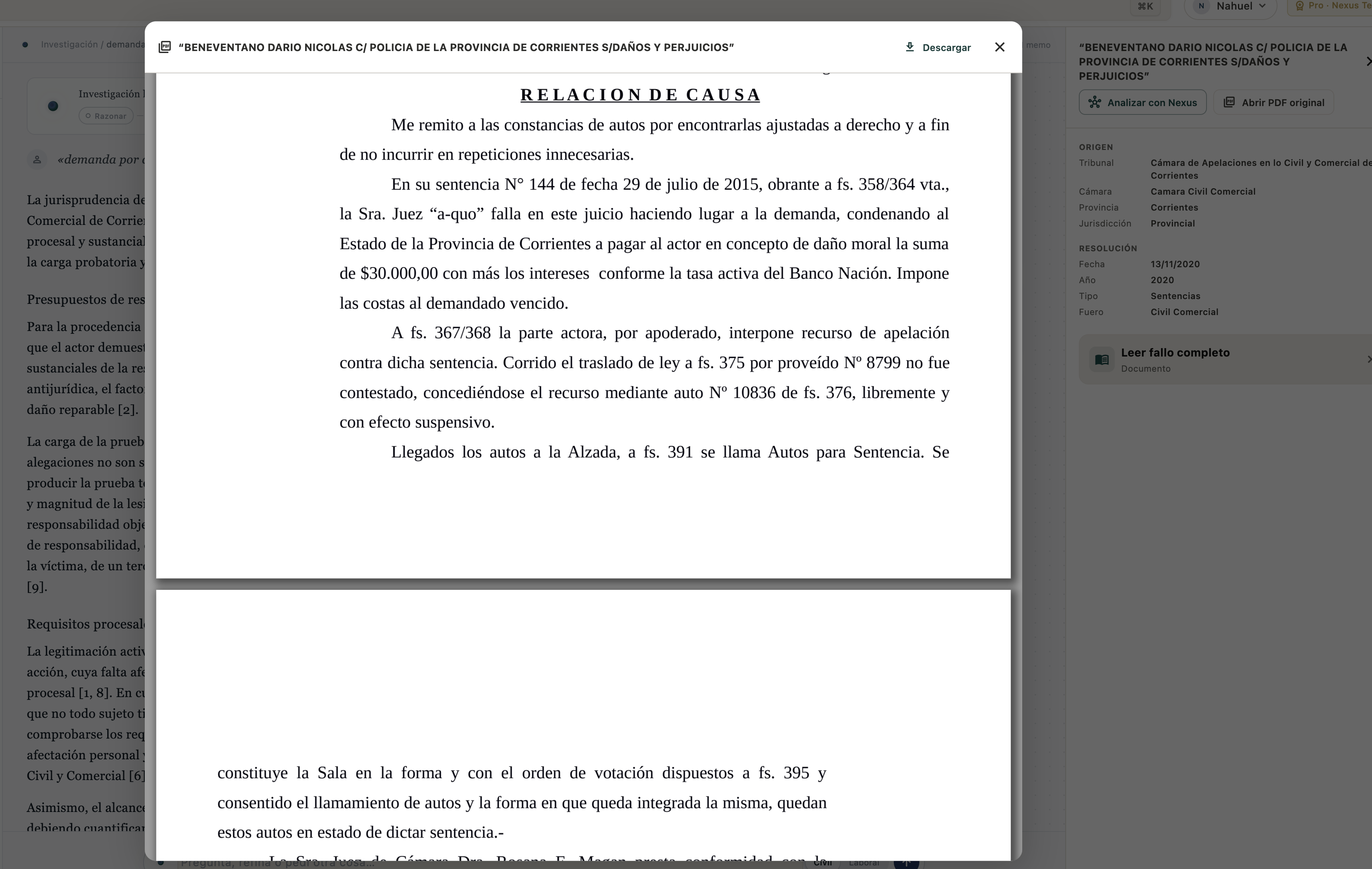 Lectura completa del fallo con considerandos y resoluciones